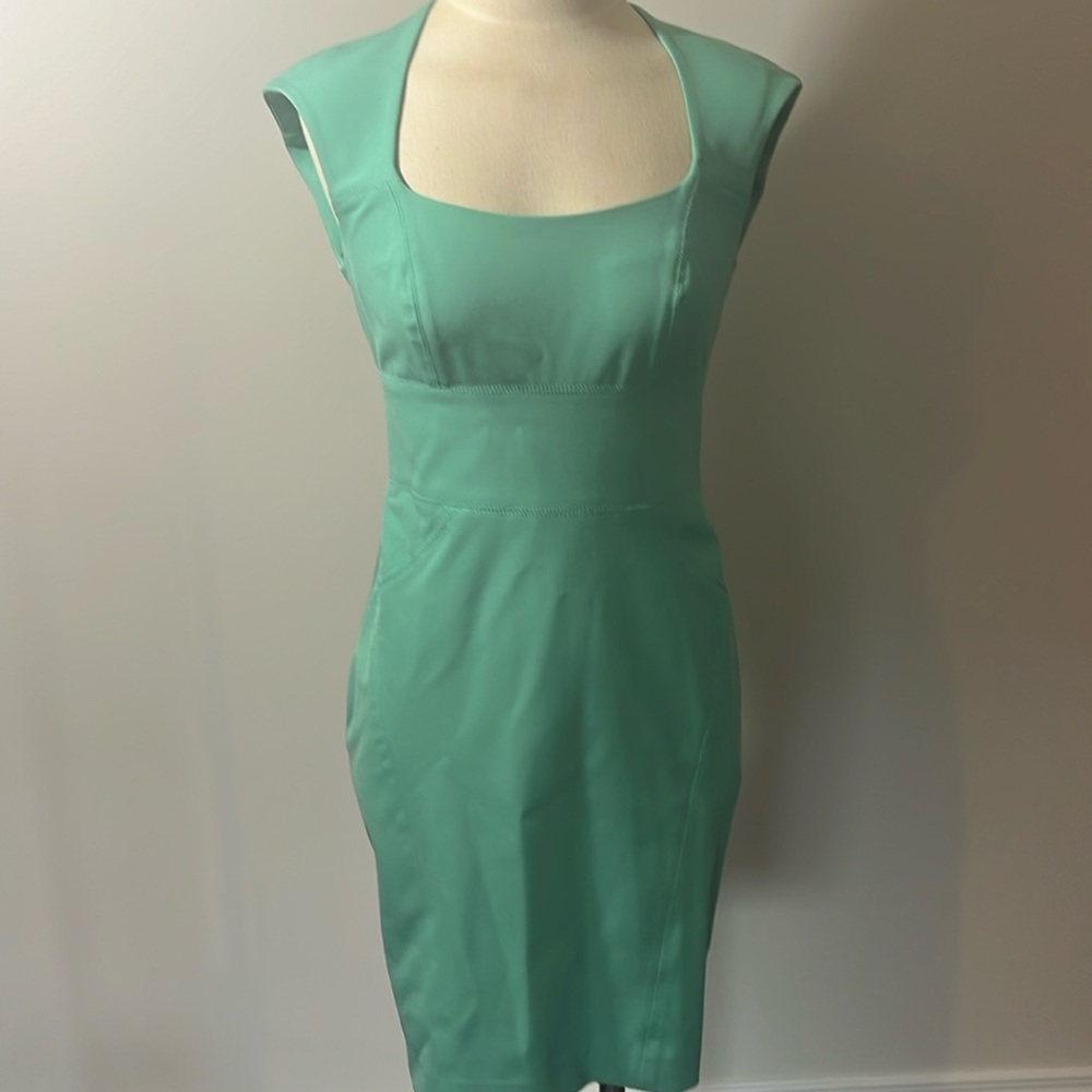 Femme de Carriere aqua green sleeveless scoop neck dress